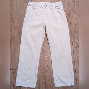 Avec Les Filles Womens 29 Crop Straight Jeans White Denim Pants Capri